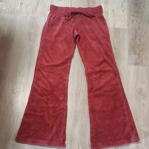 Red/burgendy Flared Pants Velor Wirh Drawstring Small Juniors